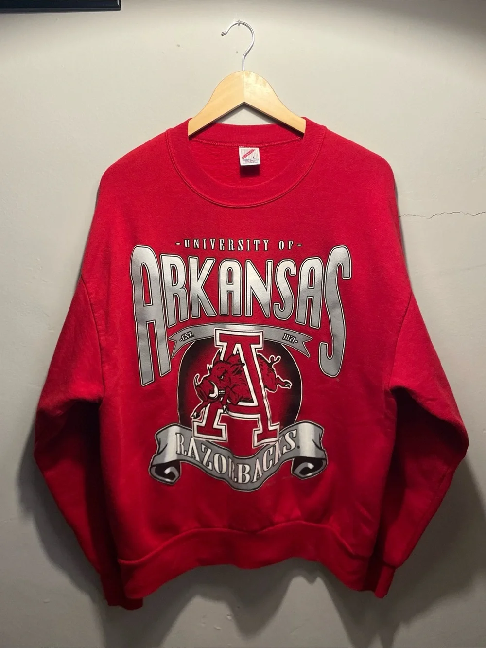 Vintage Arkansas Razorbacks Jerzees Sweatshirt Size L Made In U.S.A.